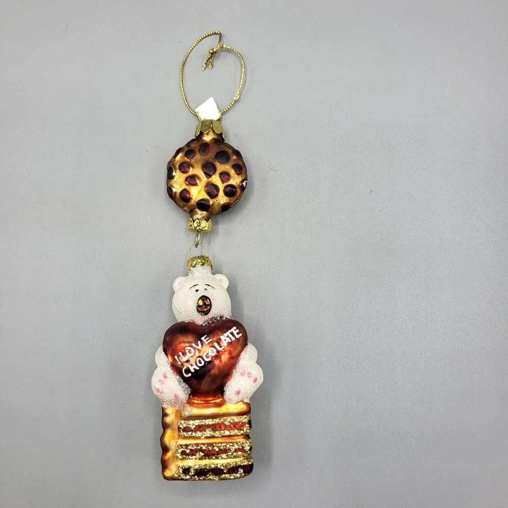 Margaret Cobane Blown Glass Ornament Polar Bear I Love Chocolate Cookie Cake